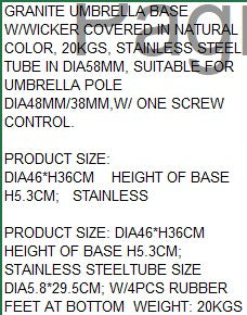 BASE SUNSHADE SYNTHETIC RATTAN 46X46X36 20KG.