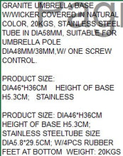 Carica l'immagine nel visualizzatore di Gallery, BASE SUNSHADE SYNTHETIC RATTAN 46X46X36 20KG.