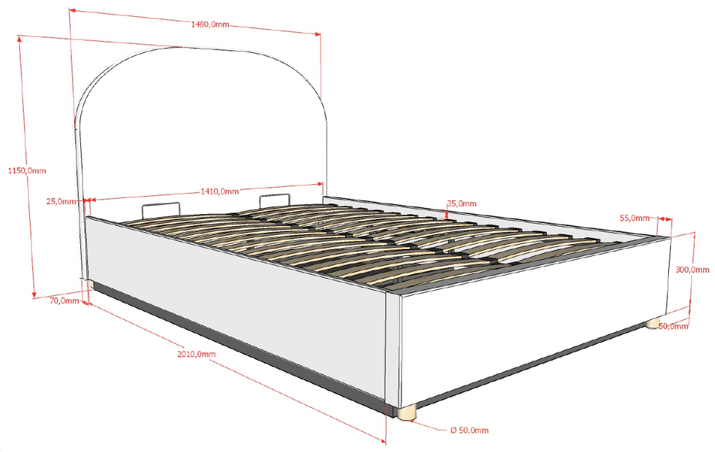 MOON STORAGE BED 140 X 200 CM BOUCLÉ PINK