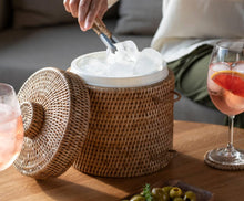 Load image into Gallery viewer, RATTAN ICE BUCKET WITH TONGS Ø20X25CM