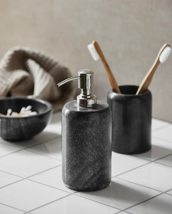 Mug for toothbrush, black/grey marble