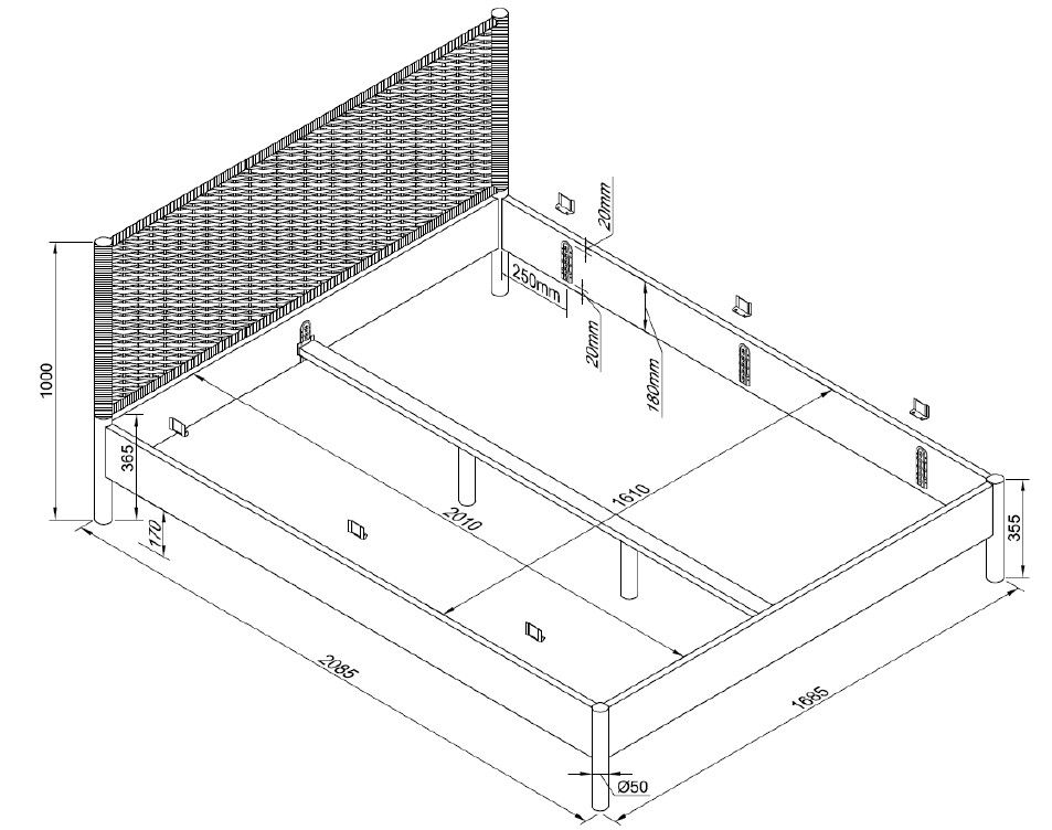 OLIVE BED 180 X 200 CM ROPE OAK