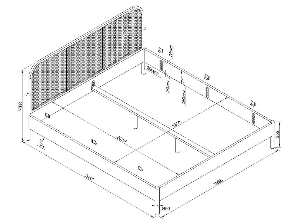 OLIVE BED 160 X 200 CM RATTAN OAK