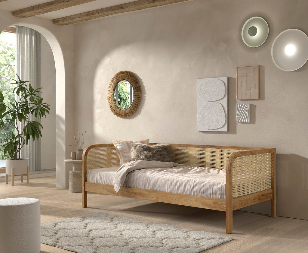 OLIVE CABIN BED 90 X 200 CM RATTAN OAK