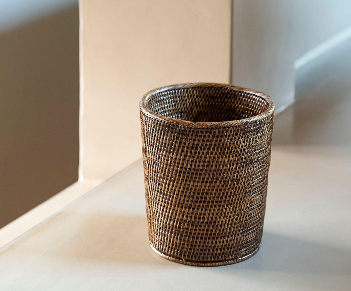 BROWN RATTAN PAPER BIN Ø27X30CM