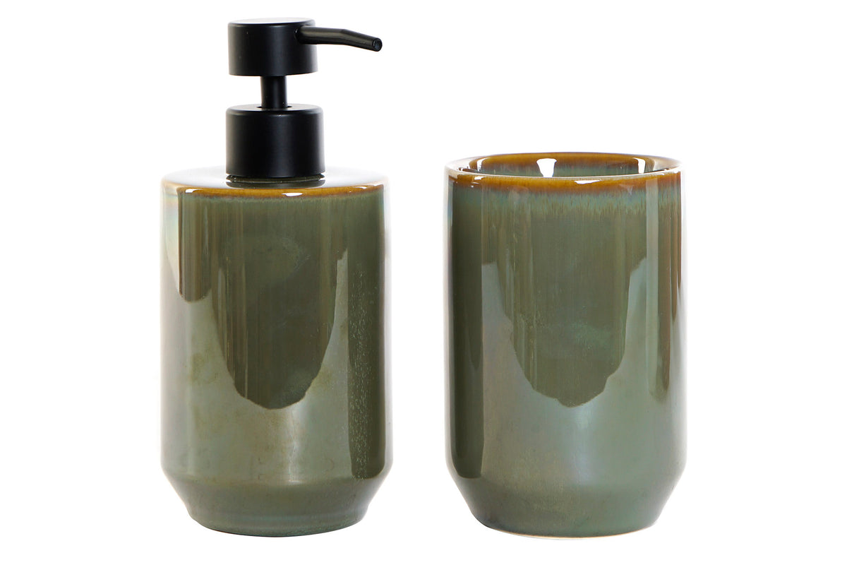 DISPENSER SET 2 STONEWARE PVC 8X8X17,5 GREEN