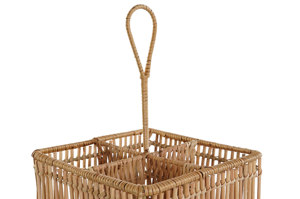 CUTLERY TRAY RATTAN IRON 19X19X30 NATURAL BROWN