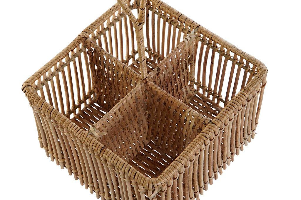 CUTLERY TRAY RATTAN IRON 19X19X30 NATURAL BROWN