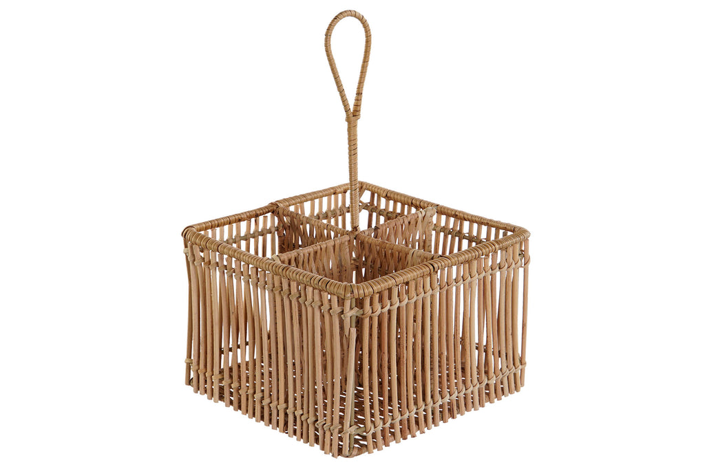 CUTLERY TRAY RATTAN IRON 19X19X30 NATURAL BROWN