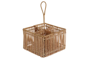 CUTLERY TRAY RATTAN IRON 19X19X30 NATURAL BROWN