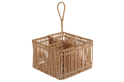 CUTLERY TRAY RATTAN IRON 19X19X30 NATURAL BROWN