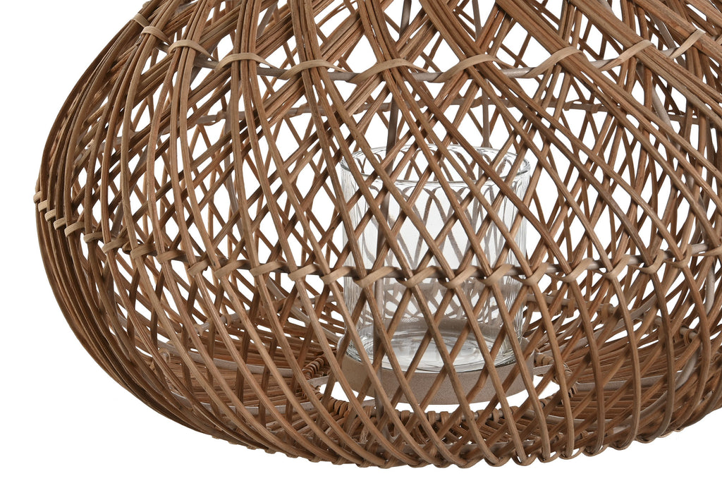 CANDLE HOLDER RATTAN GLASS 37X37X37 NATURAL BROWN