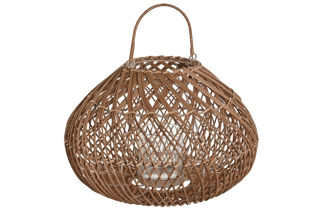 CANDLE HOLDER RATTAN GLASS 37X37X37 NATURAL BROWN