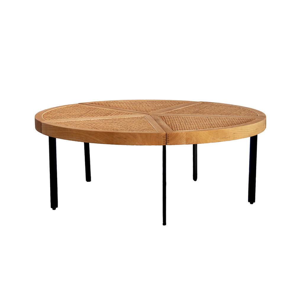 Round Coffee table with Wicker - Savis - Oak/Natural Rattan - 100x100x37cm