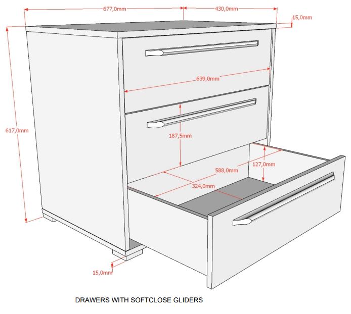 Bookcase/2-door chest/3-drawer chest