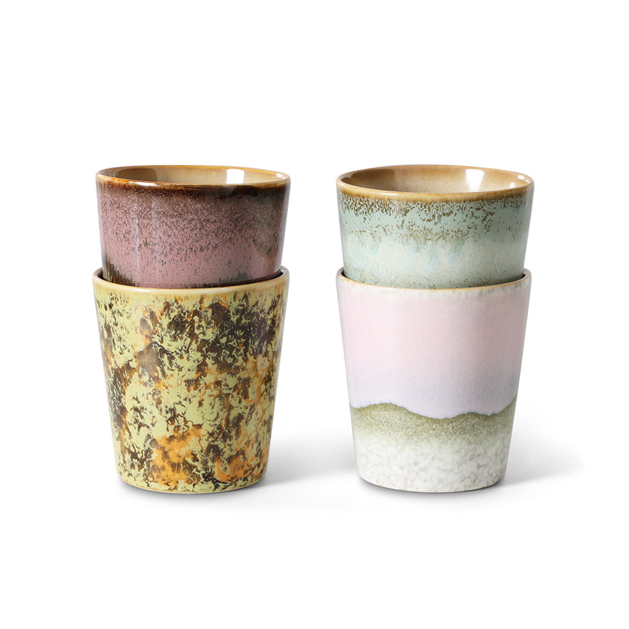 70s ceramics: coffee mugs serendipity, set of 4