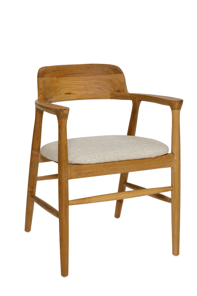 Teak dining chair with upholstered seat