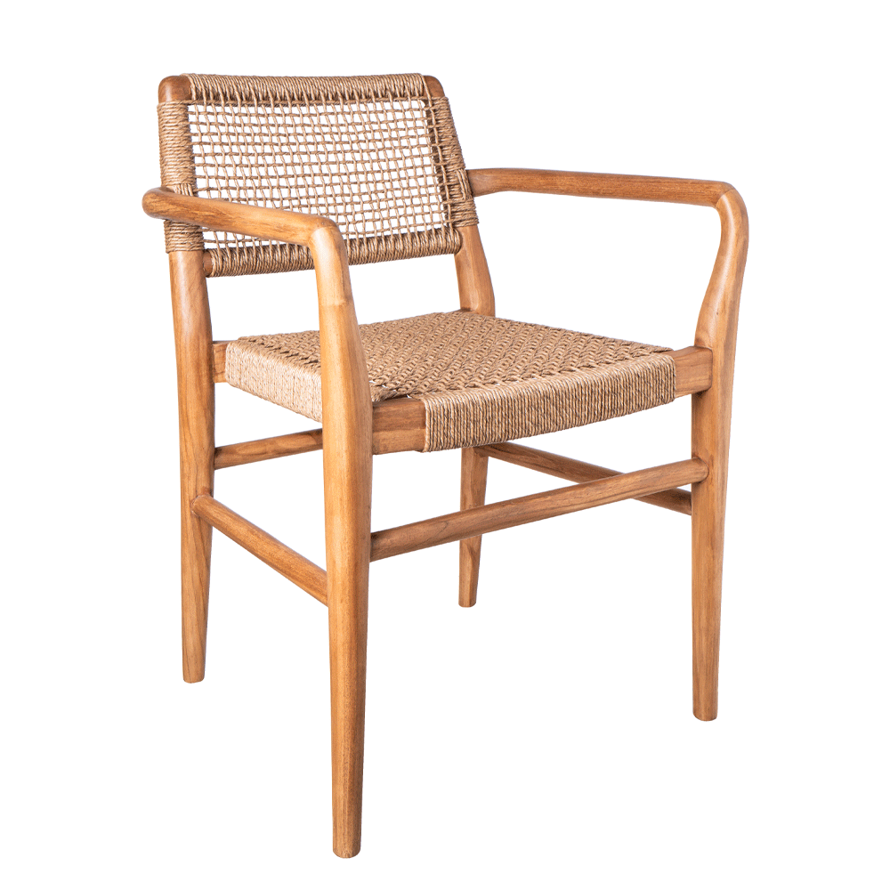 Rope and teak armchair