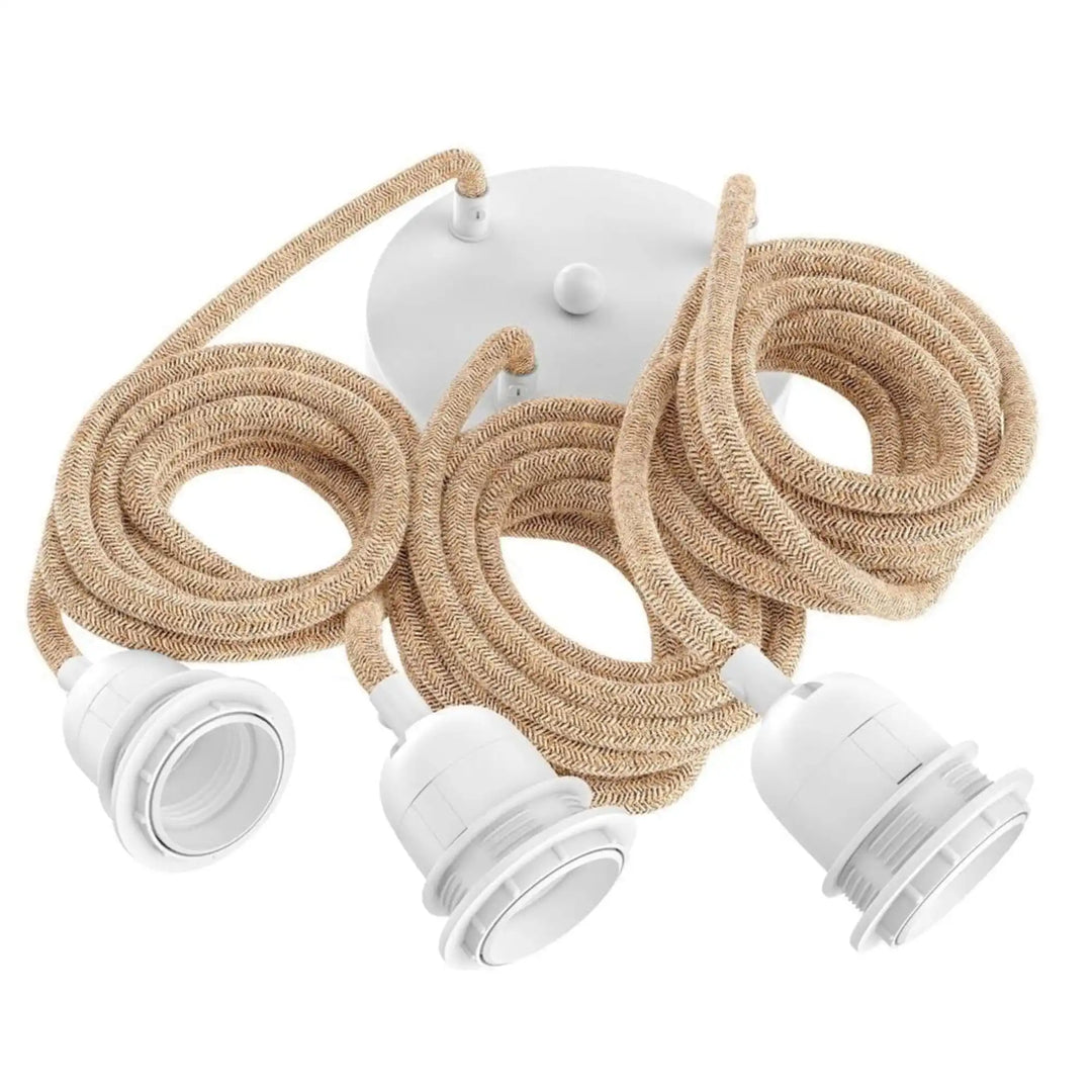 HANG 3 raw twine pendant with white sockets