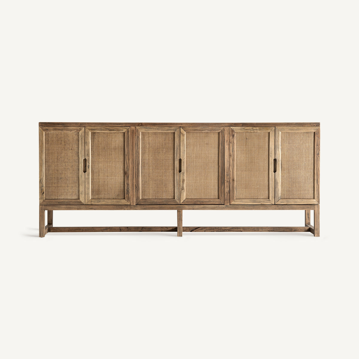 Elm wood and rattan sideboard