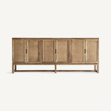 Elm wood and rattan sideboard