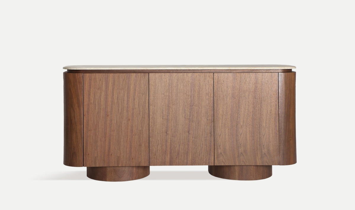Travertine/Walnut Sideboard