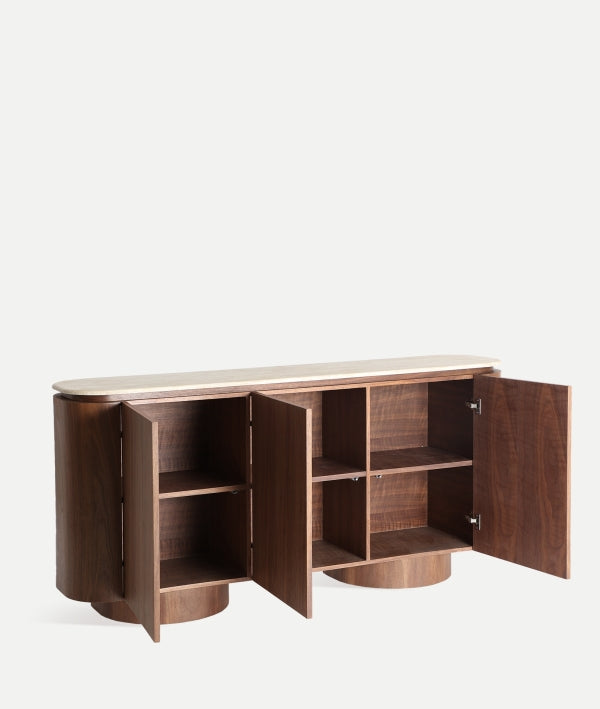 Travertine/Walnut Sideboard