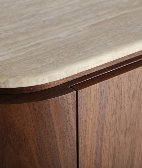 Travertine/Walnut Sideboard