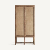 Elm wood and rattan wardrobe
