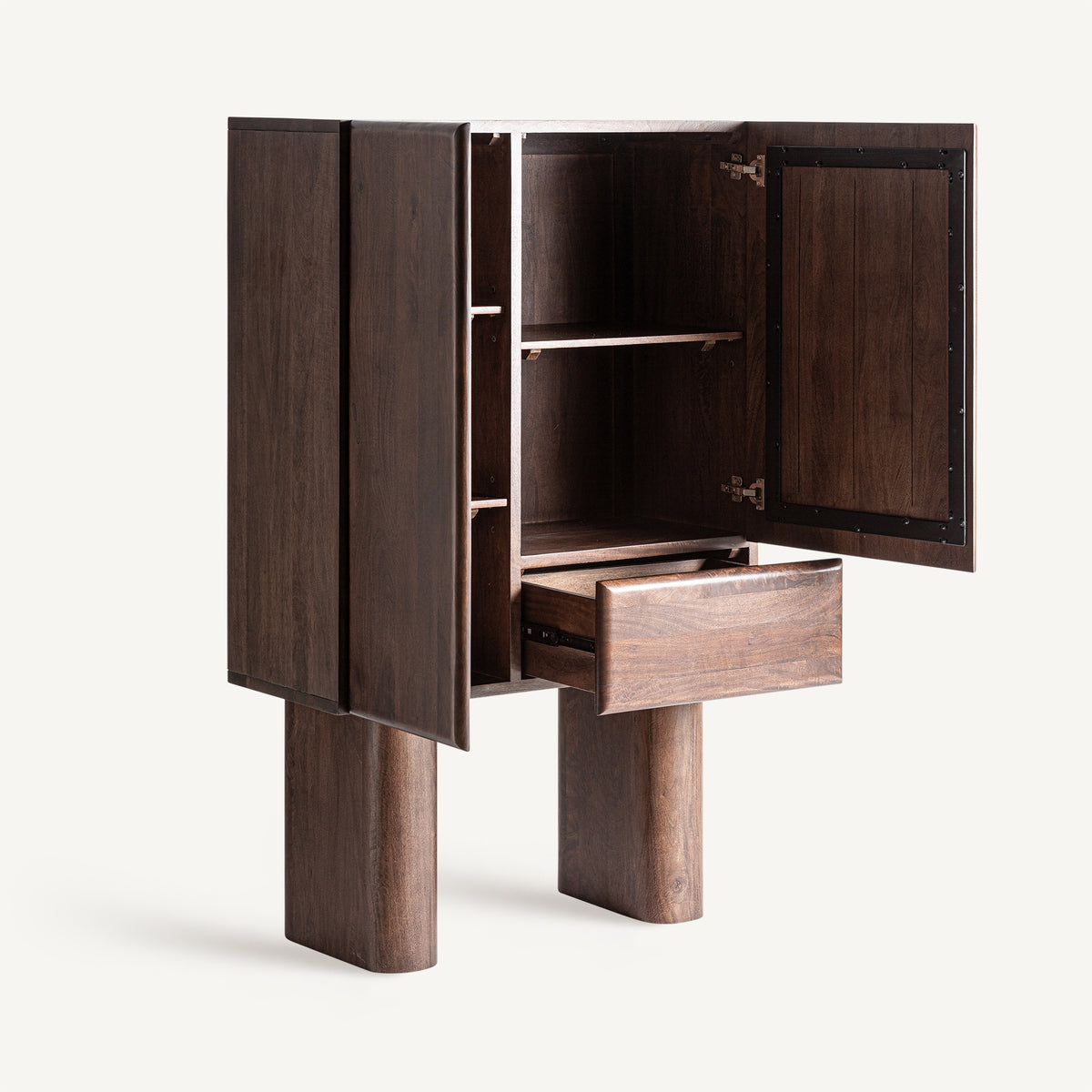 Craigh Brown Mango Wood & Steel Wardrobe 100x45x160 cm