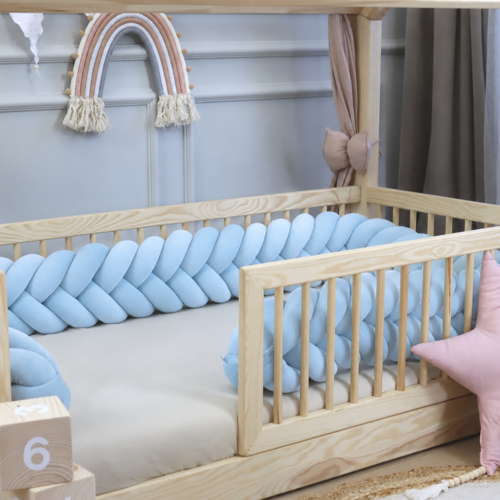 Ochraniacz do łóżeczka warkocz kłos Baby Blue velvet