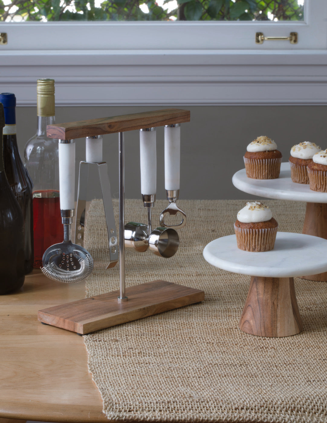 White Marble & Wood Cake Stand, Large