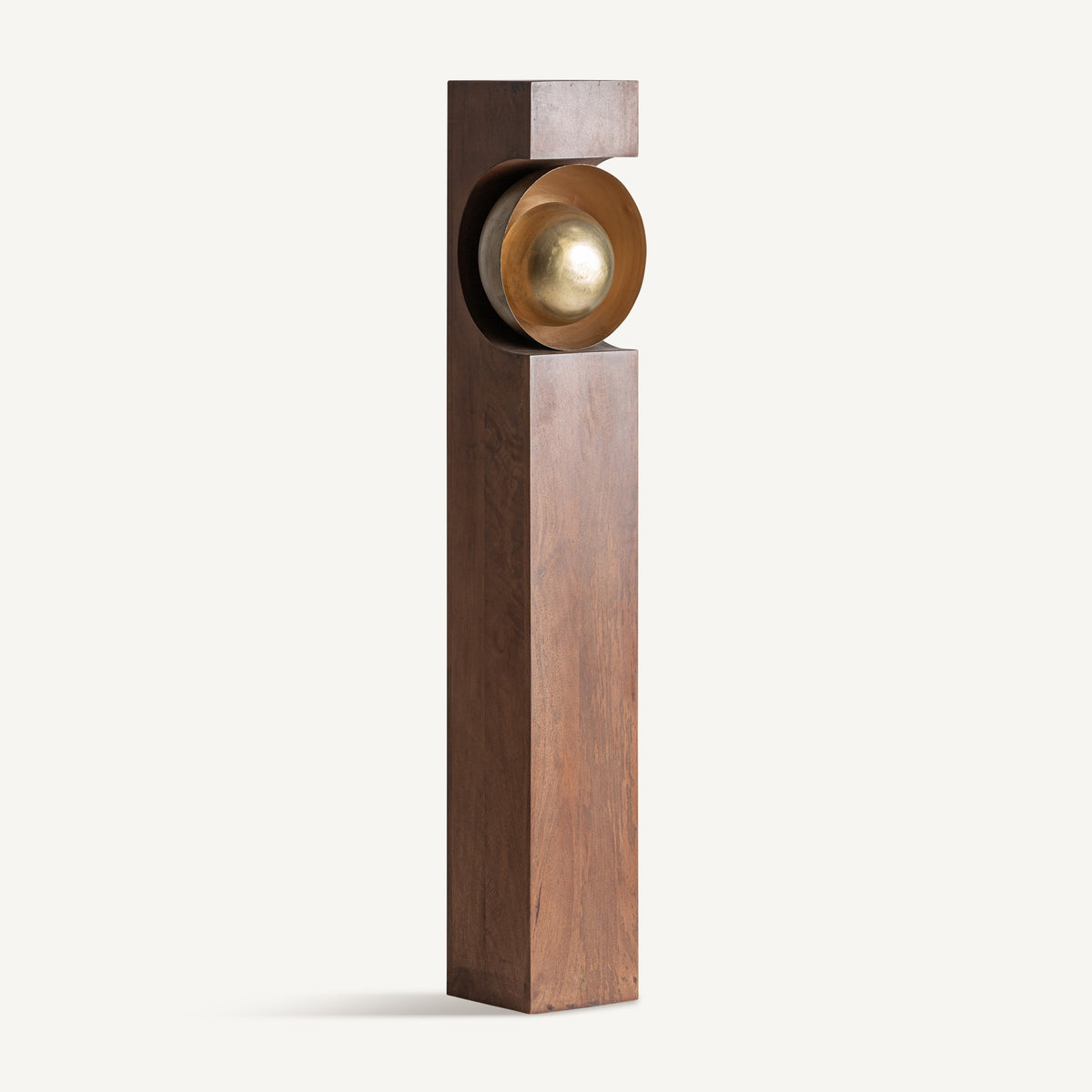 Leia Brown Mango Wood & Golden Iron Column Floor Lamp 32x23x152 cm