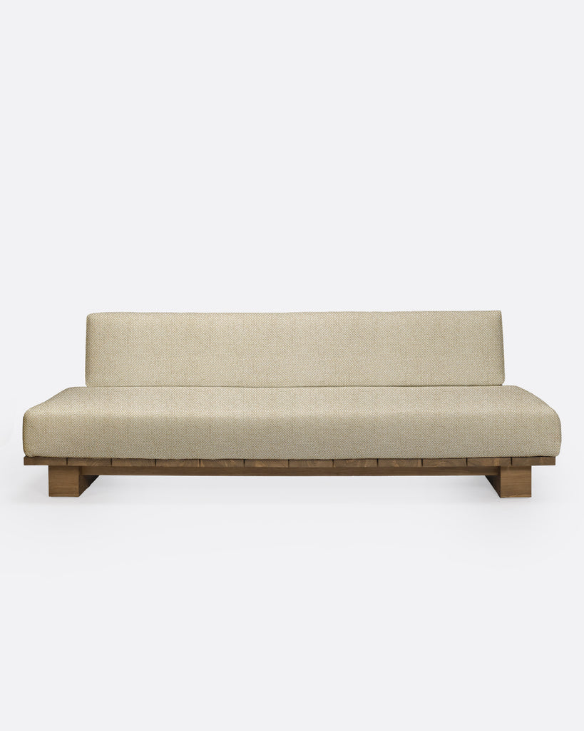 Outdoor teak and rope 4-seater sofa ivory