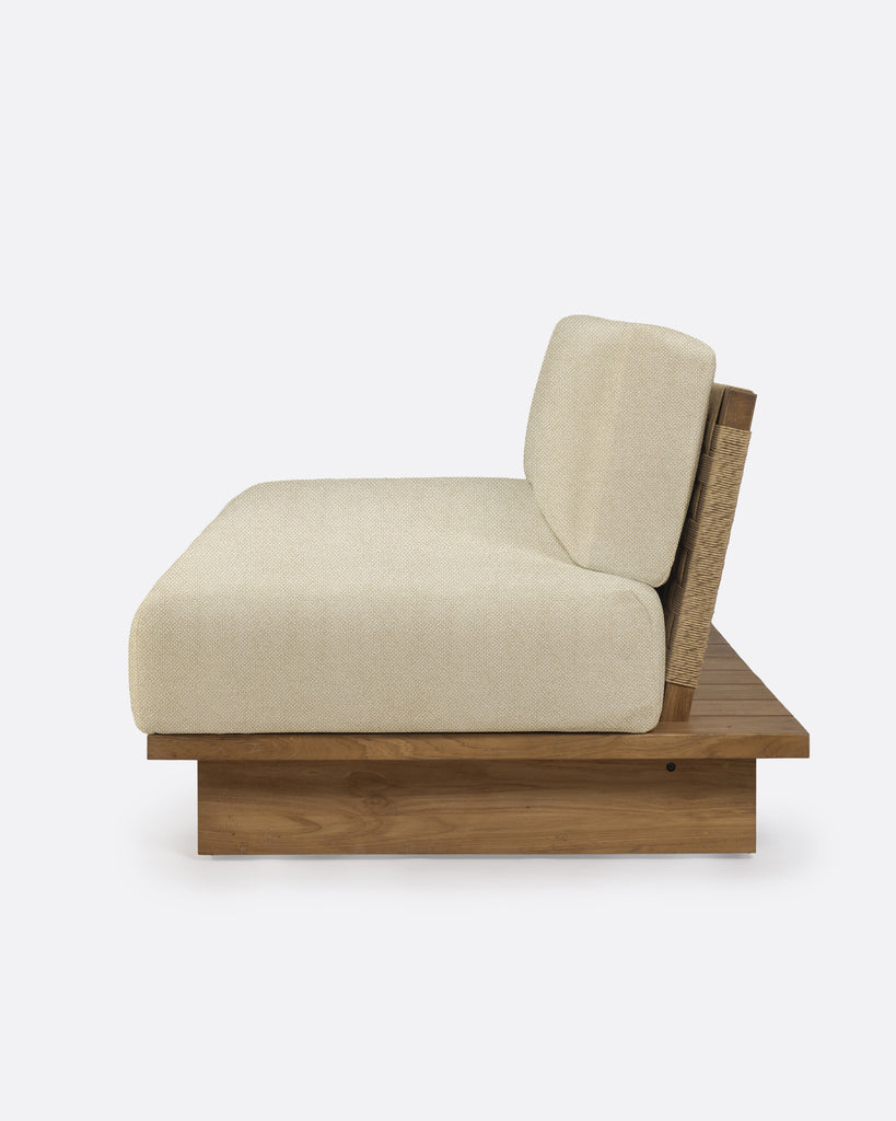 Outdoor teak and rope 4-seater sofa ivory