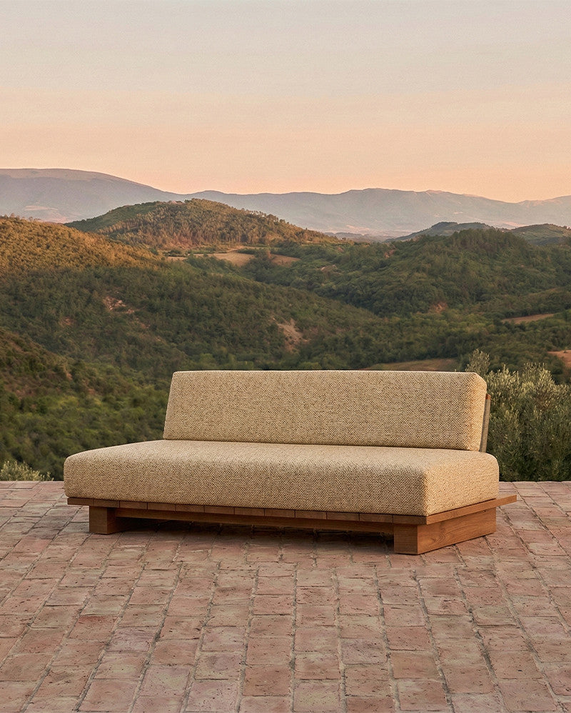 Outdoor teak and rope 4-seater sofa ivory