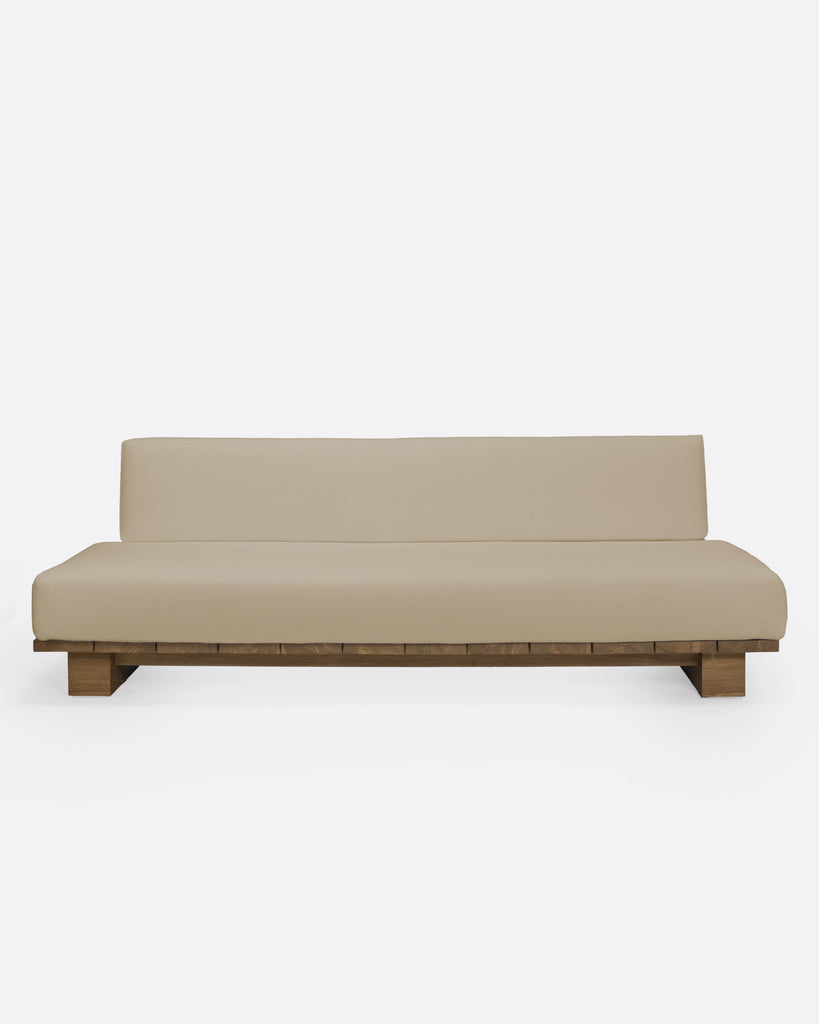 Outdoor teak and rope 4-seater sofa natural