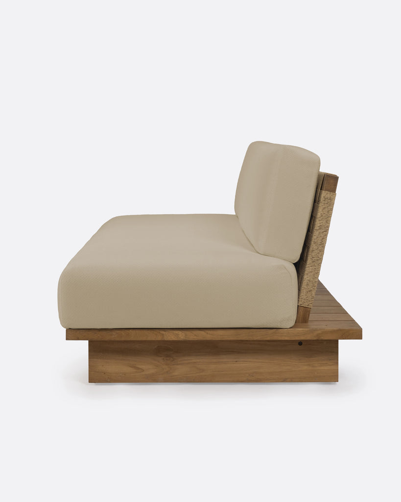 Outdoor teak and rope 4-seater sofa natural