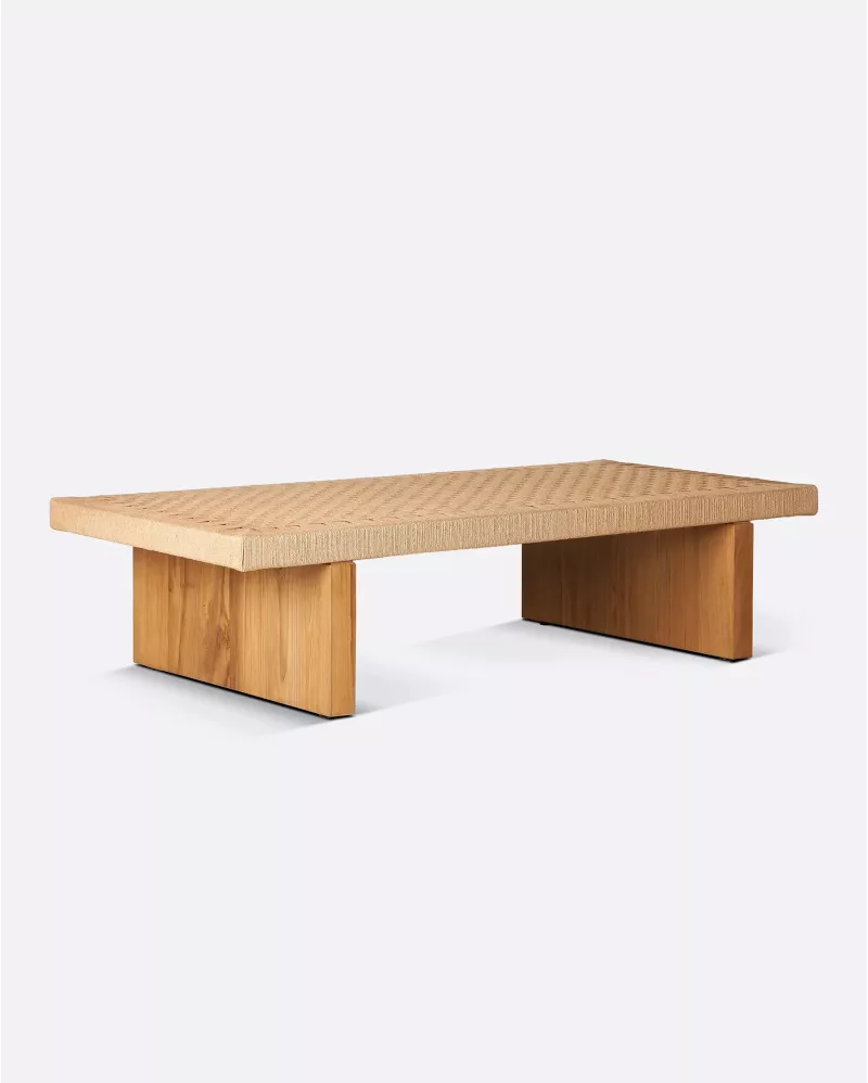 Teak wood and cord coffee table 150cm