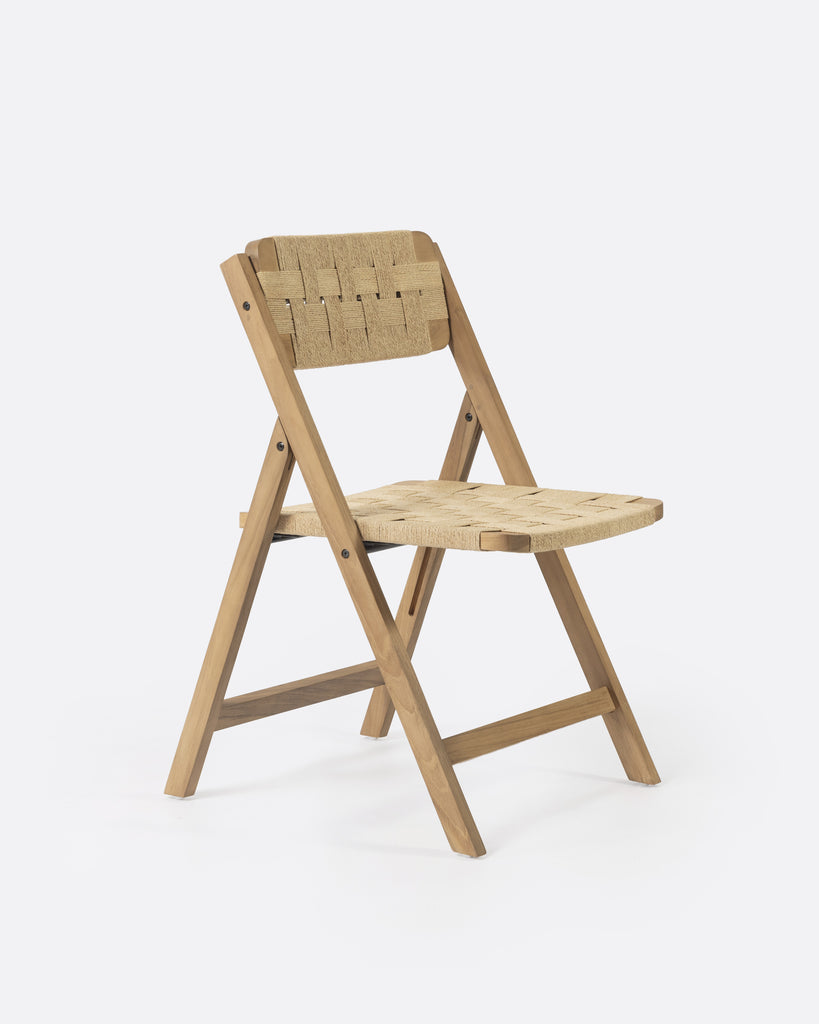Teak folding chair with rope