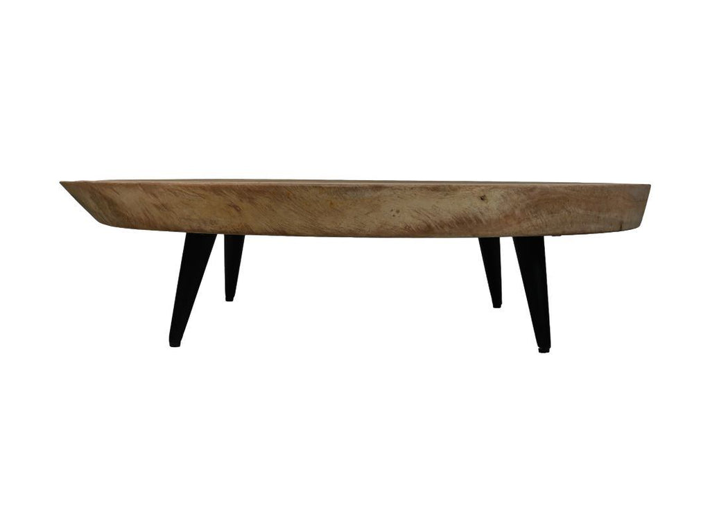 Round Coffee Table-ø80x18-Natural/Black-Munggur/Metal