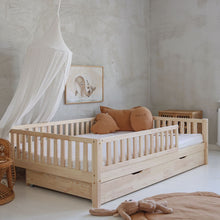 Load image into Gallery viewer, Basic Love Plus with railing 2/3 length 200x140 natural - drawer with sleeping function