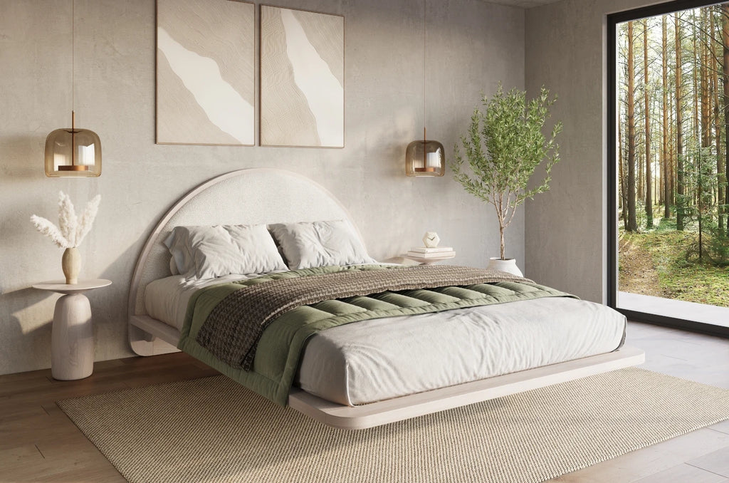 Beech wooden levitating bed in Japandi style