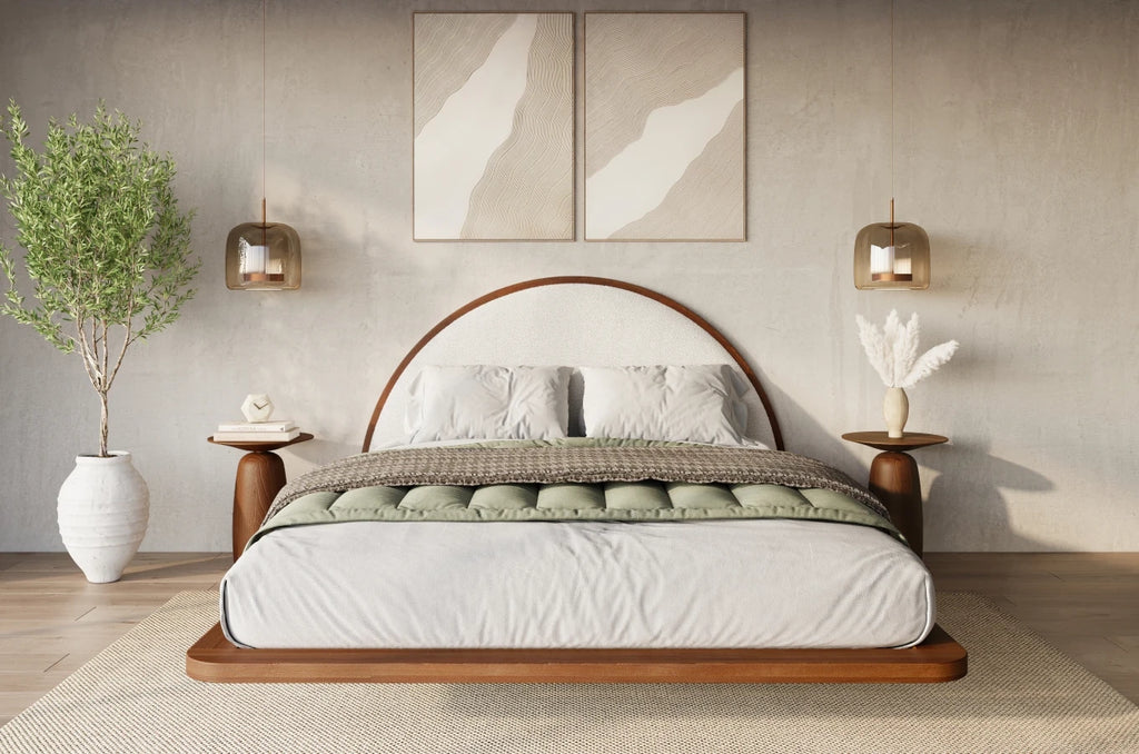 Beech wooden levitating bed in Japandi style