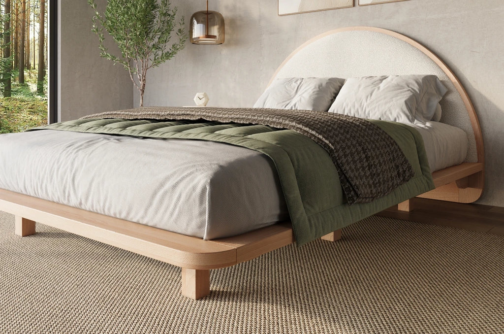 Beech wooden levitating bed in Japandi style