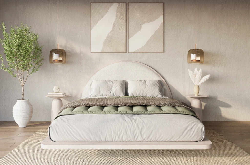 Beech wooden levitating bed in Japandi style