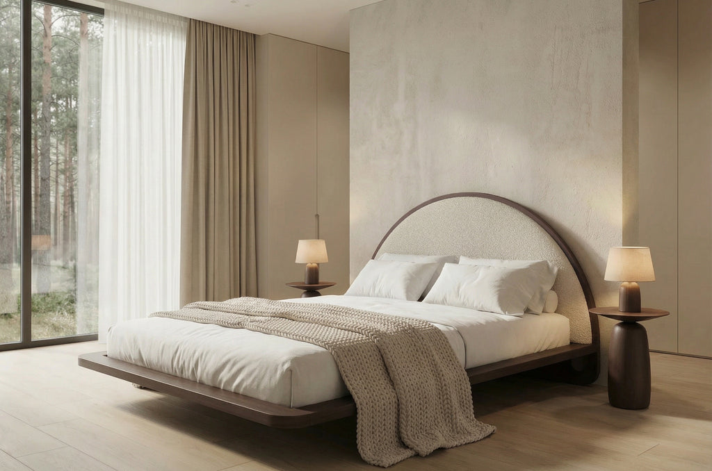 Beech wooden levitating bed in Japandi style