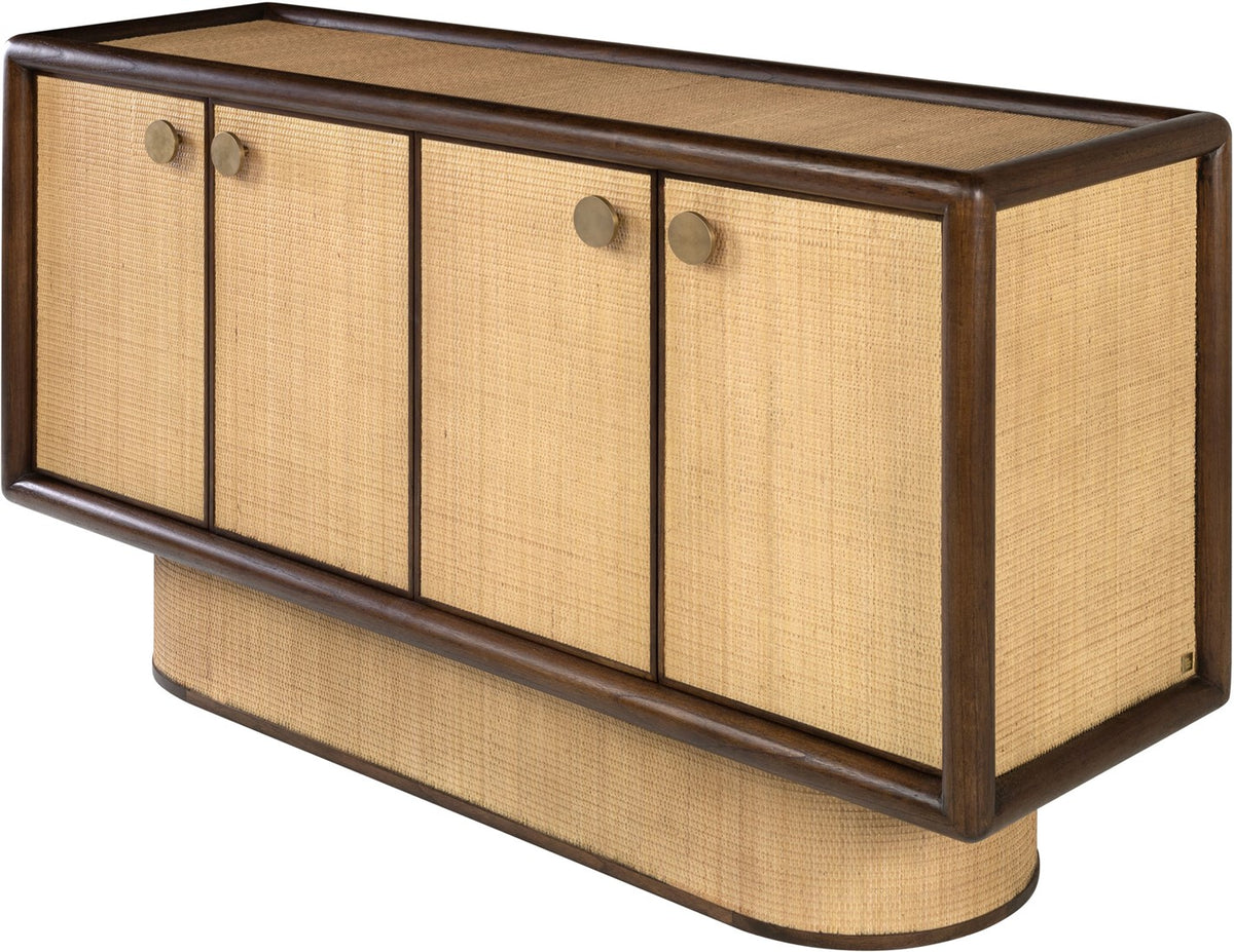 Roasted Coffee and Natural Rattan Sideboard