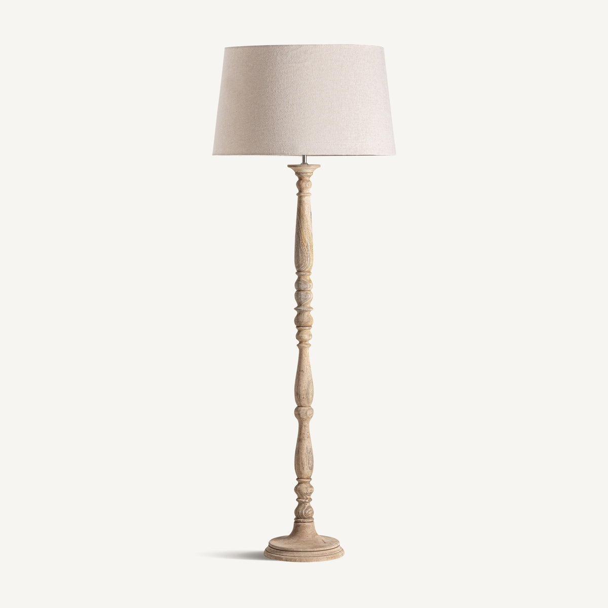 Heilbron Brown Mango Wood & Beige Cotton Floor Lamp 60x60x169 cm
