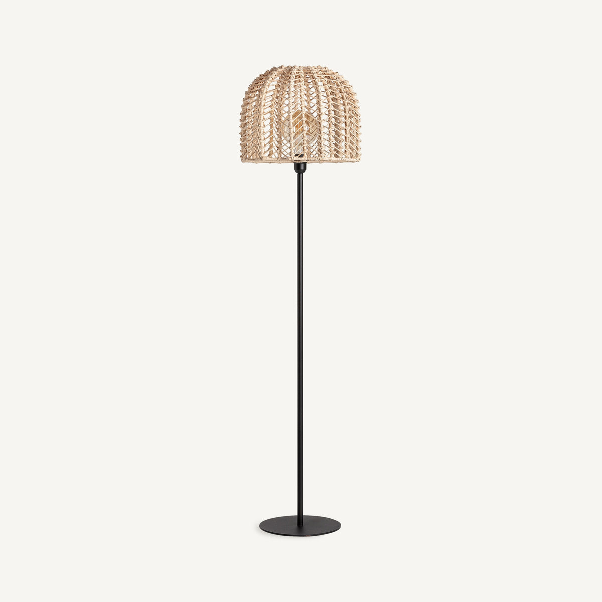Plissé Black Iron & Brown Rattan Floor Lamp 40x40x150 cm